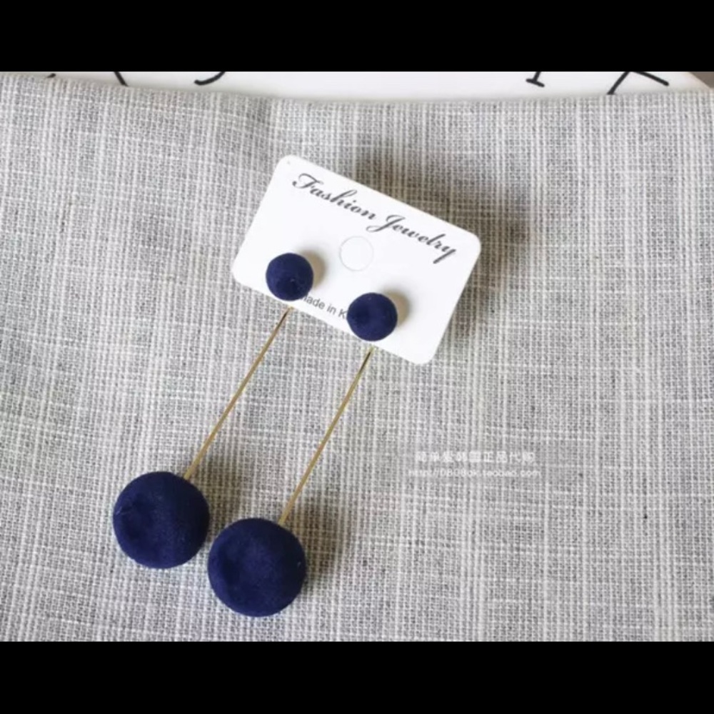 Velvet navy blue ball earrings